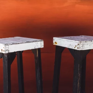 Taburete Industrial en Hierro y Madera Envejecida